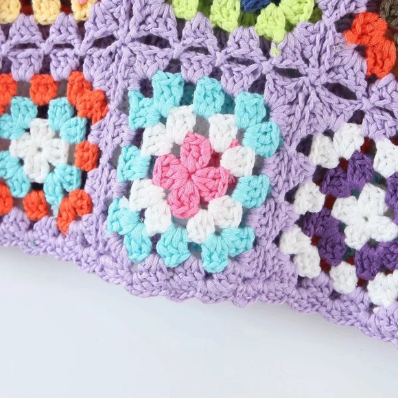 Lavender Multi Color Colorful Handmade Crochet Sleeveless Cropped Crop Tank Top - Picture 3 of 5